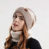 2pcs Knitted Hat With Scarf Two-color Thick Warm Earflaps Wool Scarf Double Beige