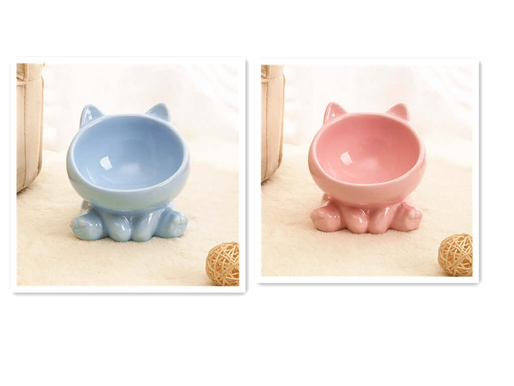 Ceramic Cat Bowl Cat Bowl Cat Food Bowl Neck Guard Oblique Mouth Dog Bowl Pet Bowl Pink and Blue