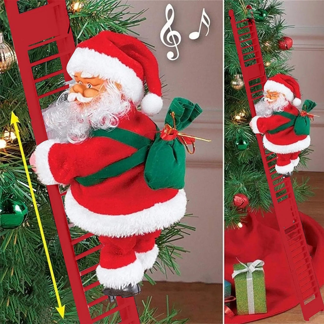 Christmas Electric Climbing Santa with Music &amp; LED Light, Electric Climbing Ladder Santa Claus Doll for Xmas Tree Decorations Hanging Christmas Ornaments Tree Decor Holiday Party Gift Christmas