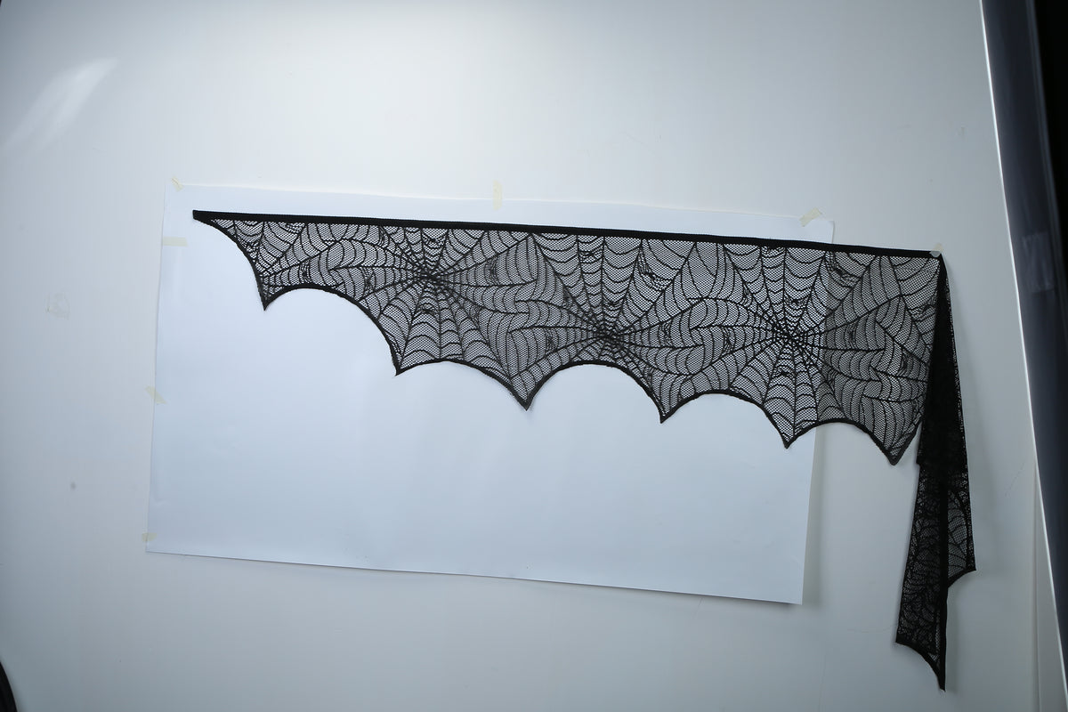Halloween Decoration Black Lace Spiderweb Fireplace Mantle Scarf Cover Festive Party Supplies Fireplace Scarf 96 X 18 Inch For Halloween Christmas Party Door Window Decoration