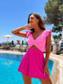 Pink Color Block Ruffle Sleeve Cutout Swim Dress Pink