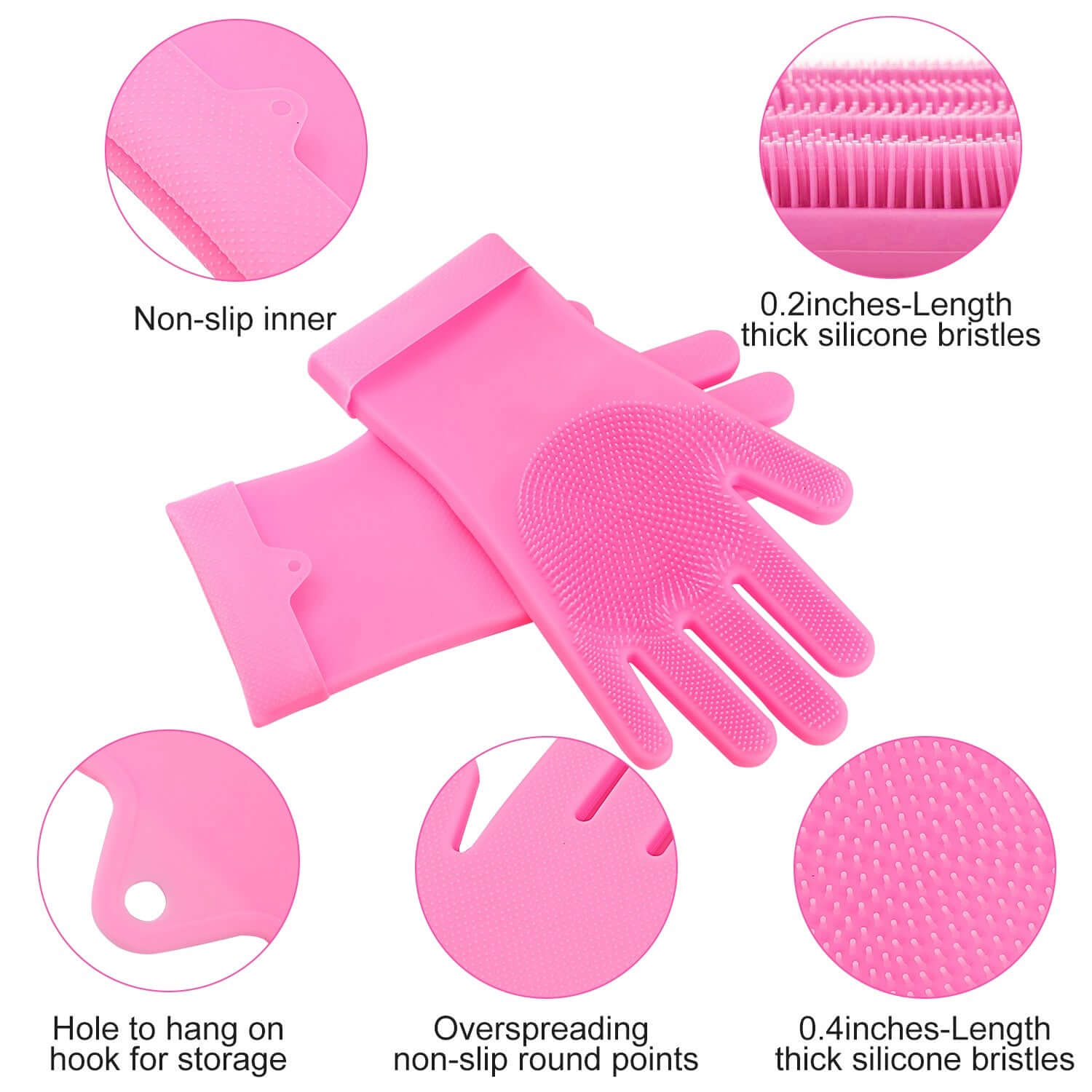 1 Pair Silicone Brush Dishwashing Gloves Cleaning Sponge Pet Scrubber Heat Resistant Wash Gloves