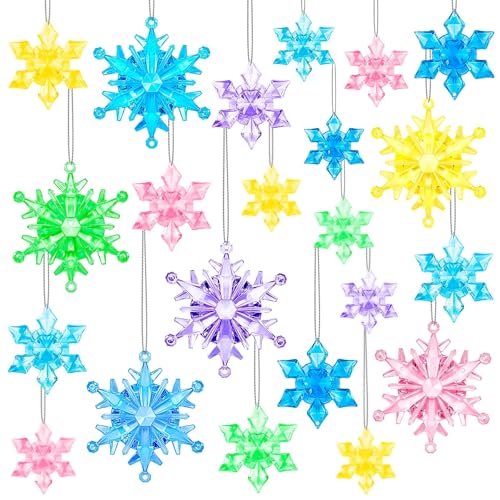 60PcsChristmas Winter Snowflake Ornaments Winter SnowflakeHanging Snowflake Ornaments For Tree, Crystal Pendants With Rope, For Holiday Party DIY Decor,Multicolor 60Pcs