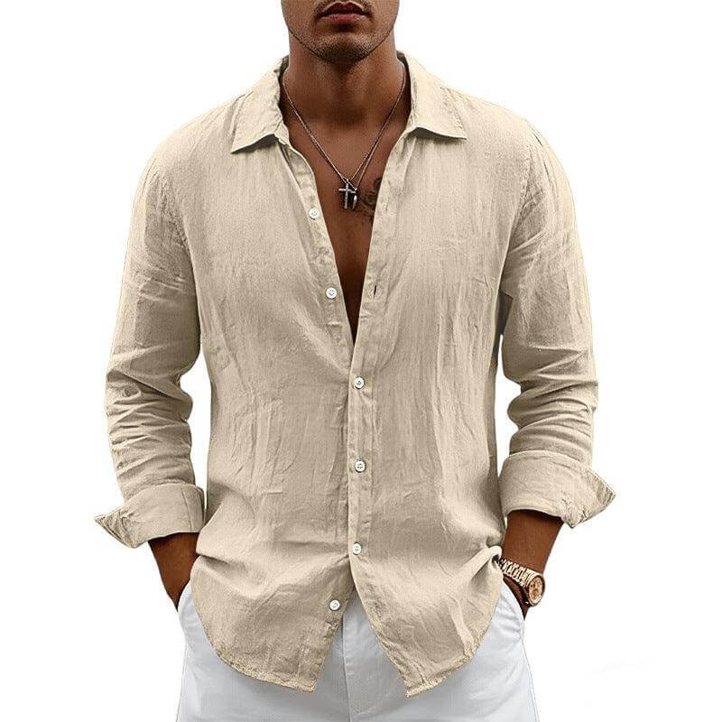 casual linen shirt Loose-fit Cardigan With A Lapel Collar