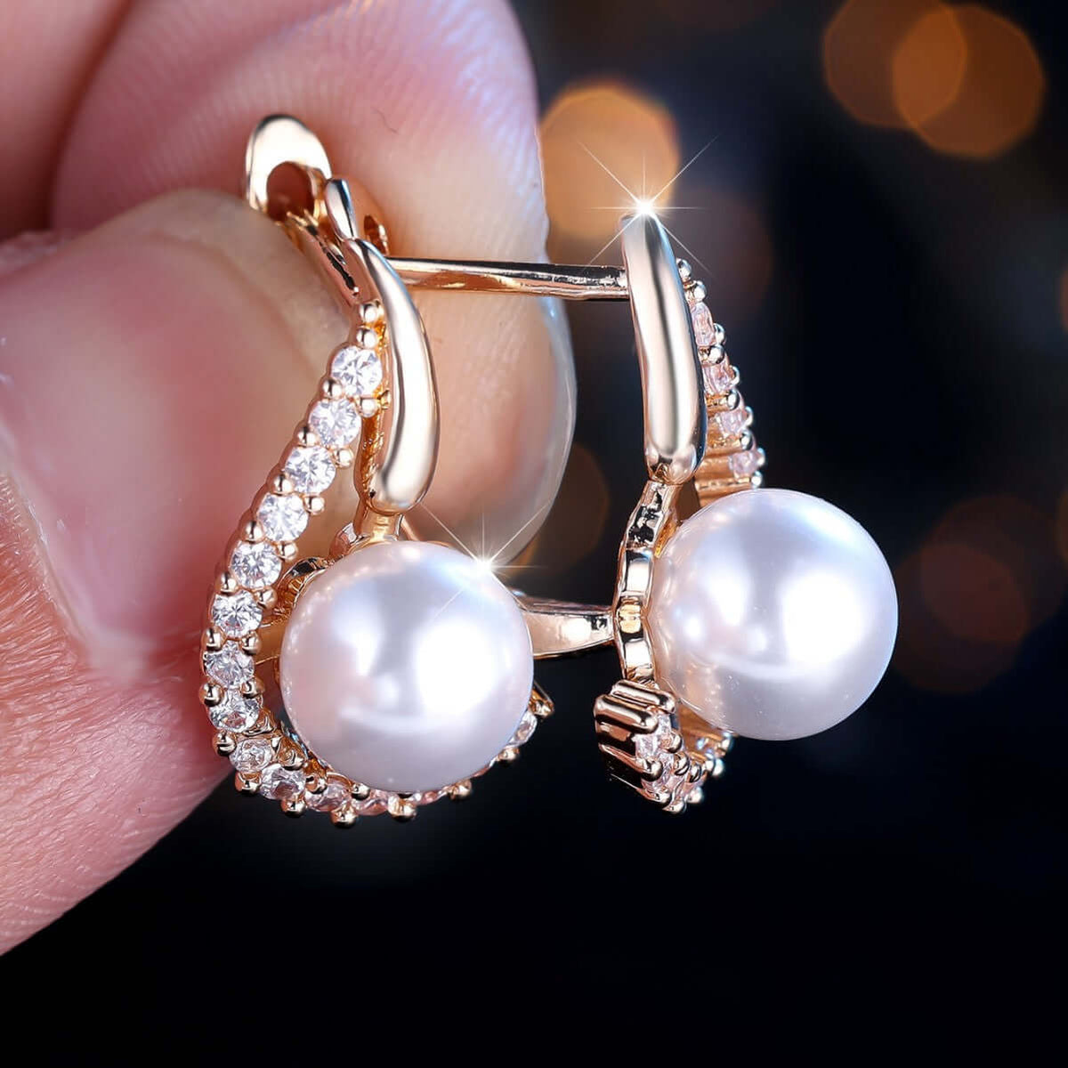 Fashionable gold earrings Champagne Gold Pearl