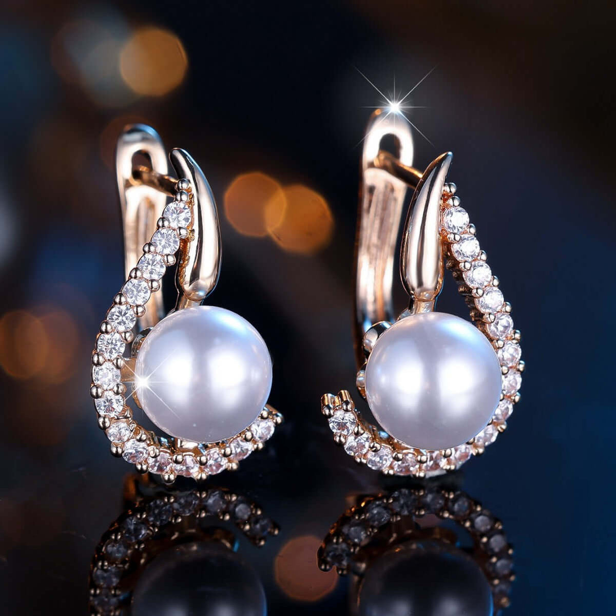 Fashionable gold earrings Champagne Gold Pearl