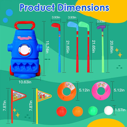 Toddler Golf Set for kids With 4 Balls 4 Clubs 2 Holes 2 Flags Golf Cart