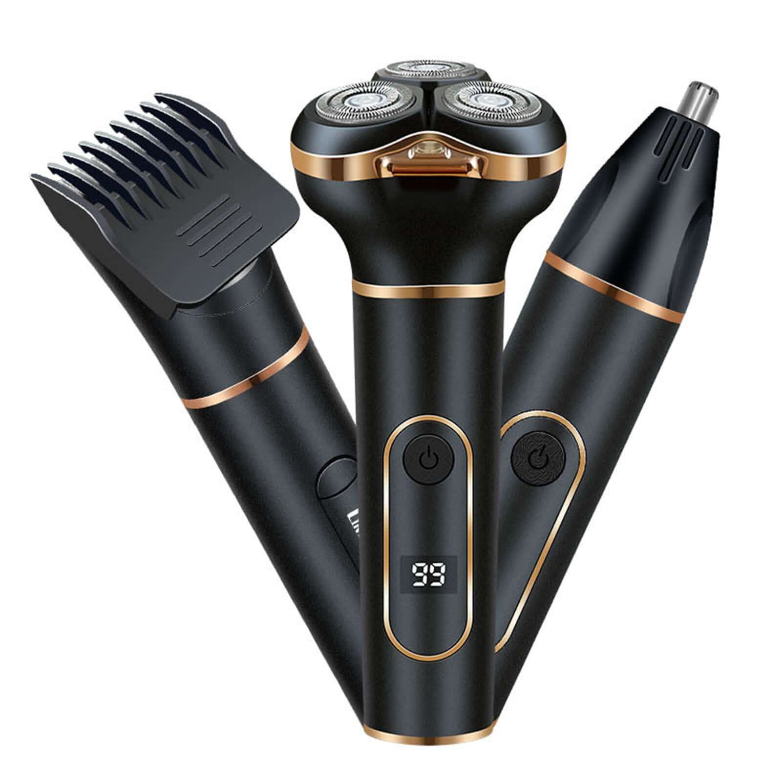 Cordless Electric Shaving Machine Men 3 In 1 For Beard Nose Hair Sideburns IPX7 Water Proof USB Charging Tool Default