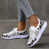 White Shoes Women Leopard Print Lace-up Sneakers Sports Yellow leopard print