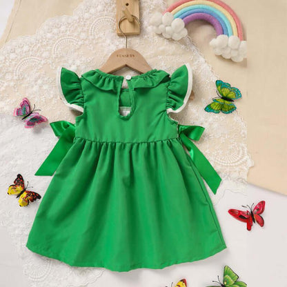 toddler dress with bow Ruffle Sleeve Dress Rainbow Embroidery