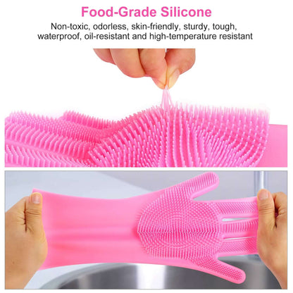 1 Pair Silicone Brush Dishwashing Gloves Cleaning Sponge Pet Scrubber Heat Resistant Wash Gloves