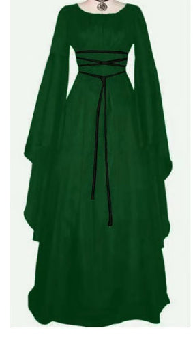 Halloween Long Sleeve Round Collar Belt Irregular Ladies Dress Halloween Witch Costume Green 3XL