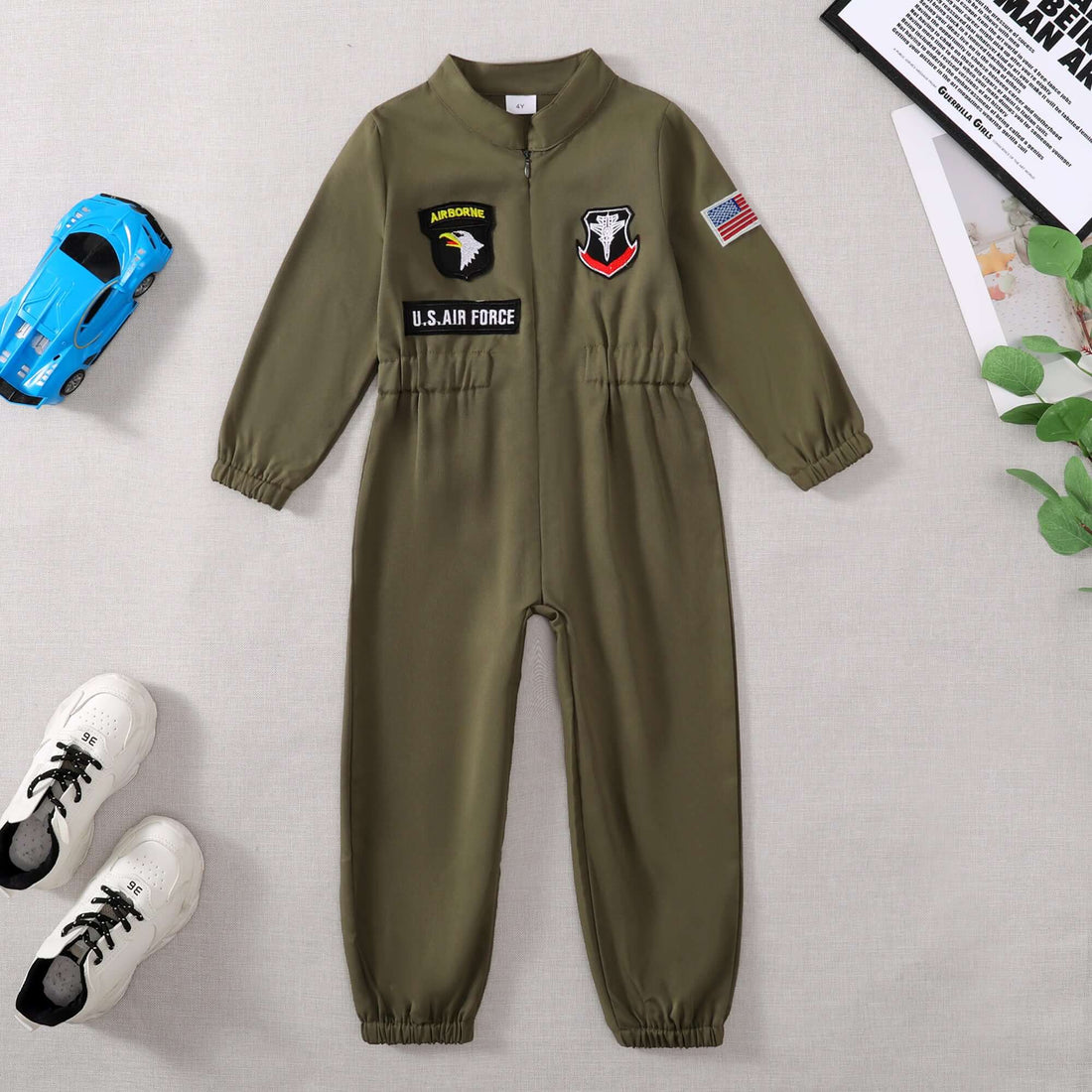 toddler boys pilot jumpsuit Army Green Long Sleeve Romper Army Green