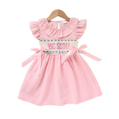 toddler girl dress with bow Pink Ruffle Sleeve Dress