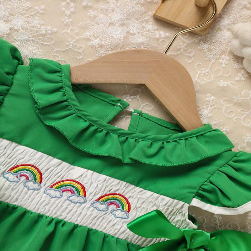 toddler dress with bow Ruffle Sleeve Dress Rainbow Embroidery