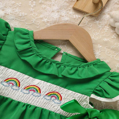 toddler dress with bow Ruffle Sleeve Dress Rainbow Embroidery
