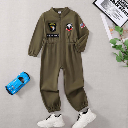 toddler boys pilot jumpsuit Army Green Long Sleeve Romper