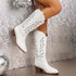 Winter Cowboy Boots Embroidered Pointed Toe Chunky Heel Western Boot Women&