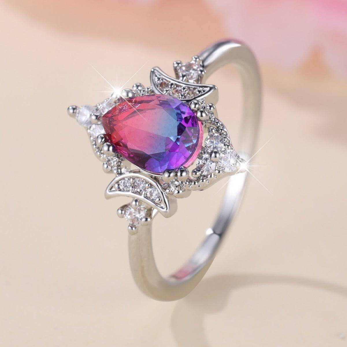 designer rings for women New Gradient White K Rose Ring Silver Rose Blue