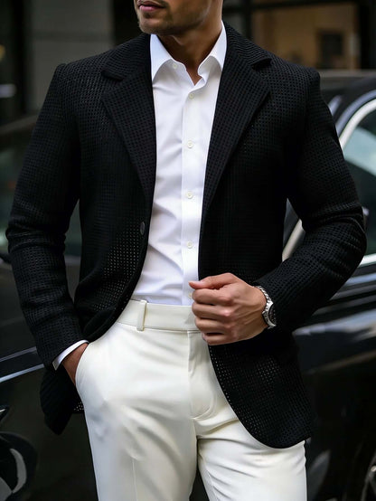 Mens Solid Color Loose Fit White Suit Casual Jacket Black