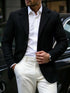 Mens Solid Color Loose Fit White Suit Casual Jacket Black