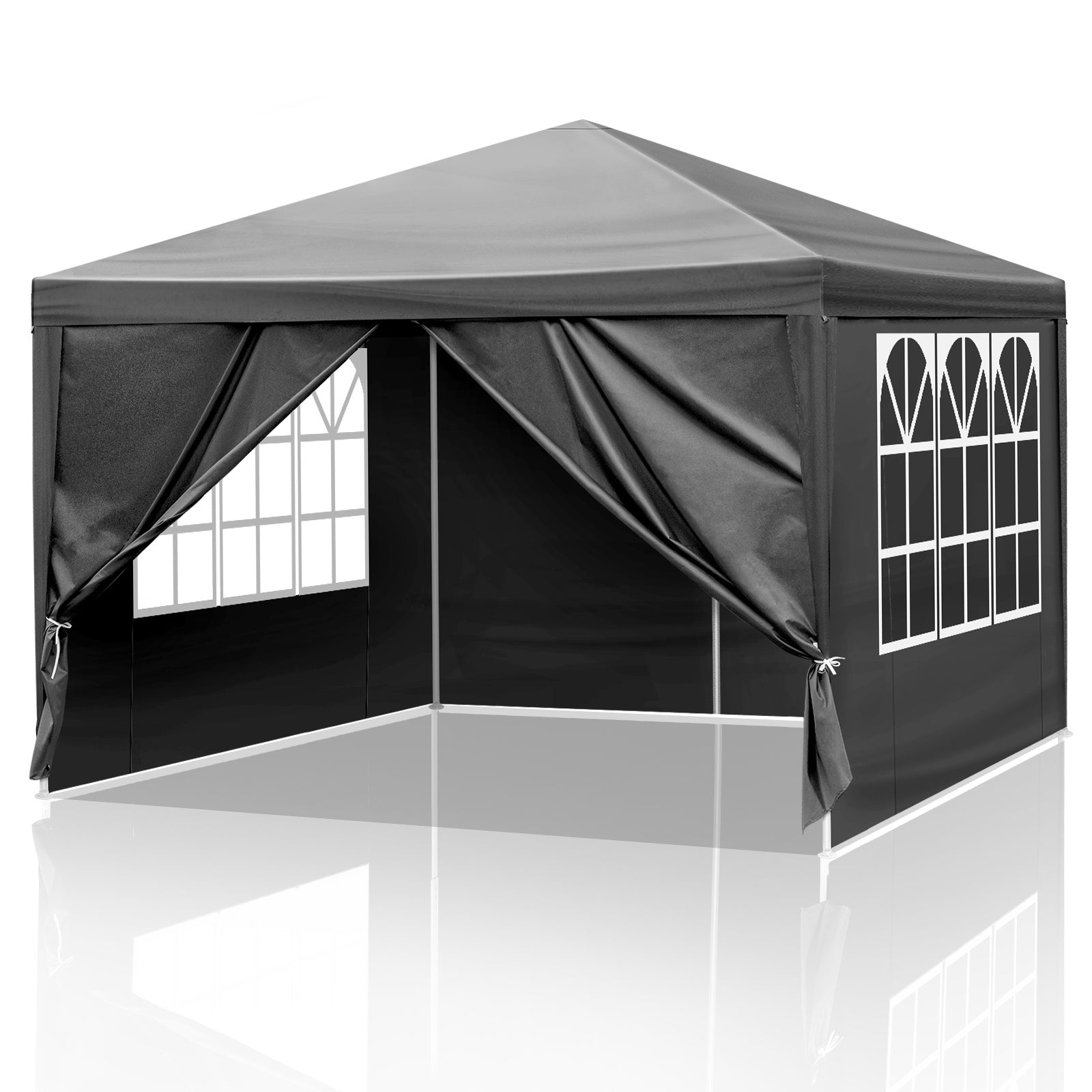 10x10ft Black, 4 Sides Pergola with PE cloth and sprayed iron pipe frame party tent for outdoor events and shelter