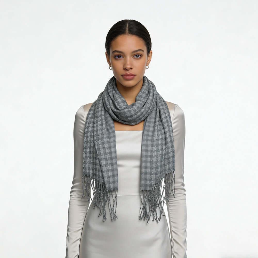 fashionable scarf 2pcs Deep Fringe Grey Acrylic Scarf