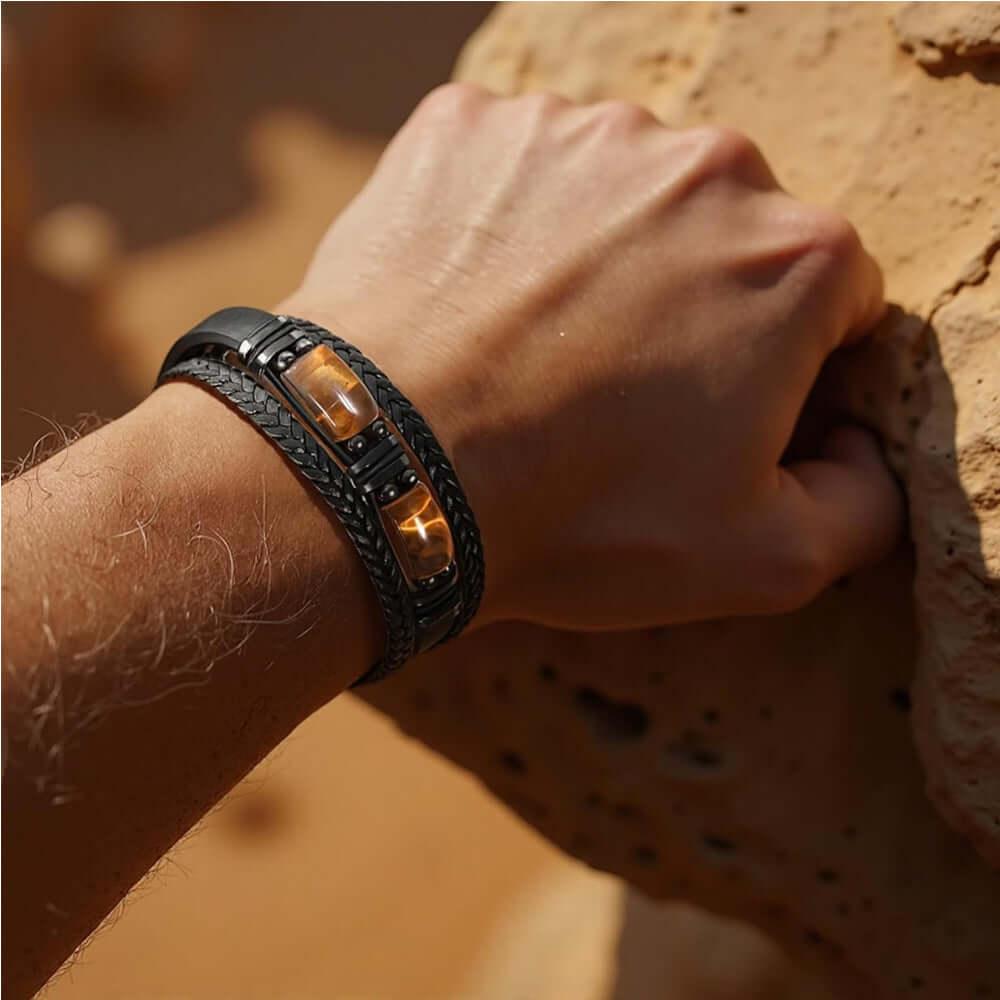 braided leather bracelet Natural Tiger Eye Stone Bracelet