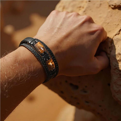 braided leather bracelet Natural Tiger Eye Stone Bracelet