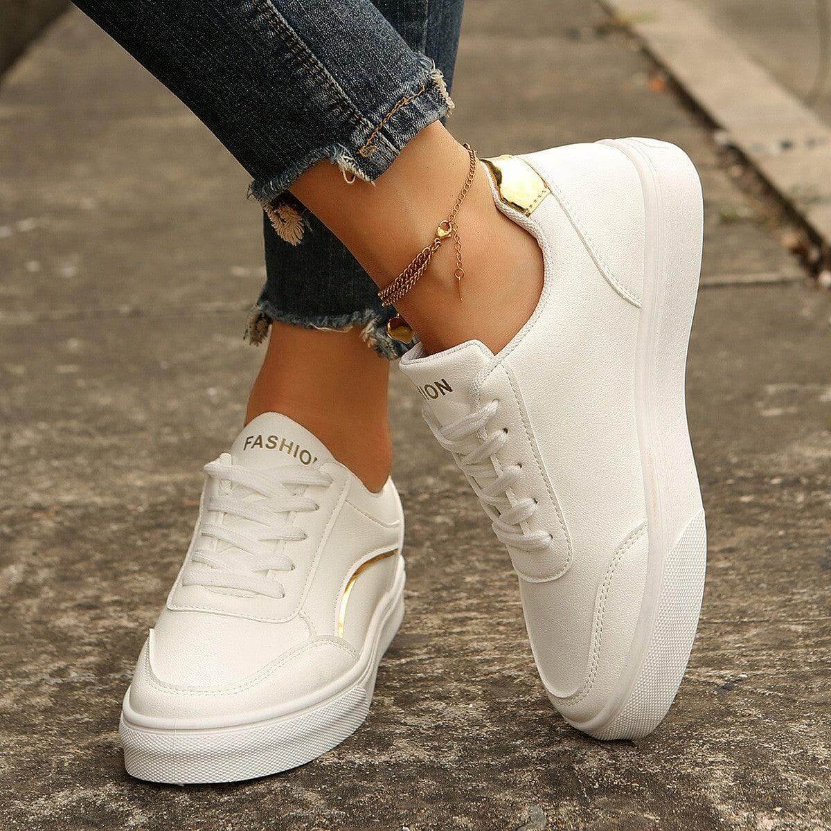white casual shoes for women Lace-up White Flats Shoes