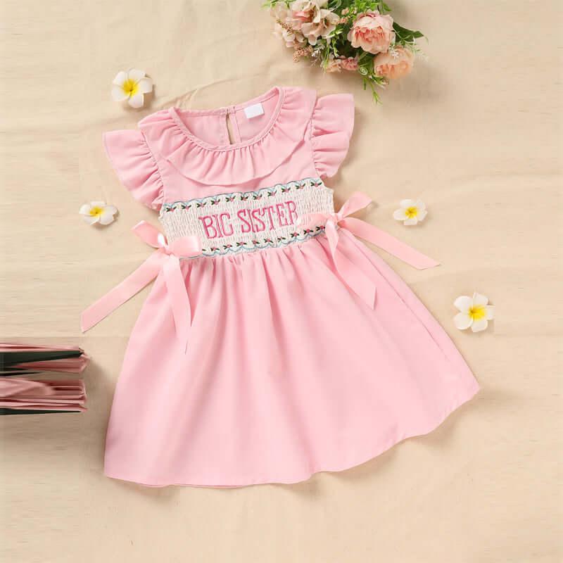 toddler girl dress with bow Pink Ruffle Sleeve Dress