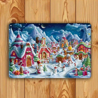 CIFbuy 1pc Christmas Winter Wonderland Tinplate Painting, Painting, Snow Houses Wall Art 8x12 IkTinplate, IkTinplate Y