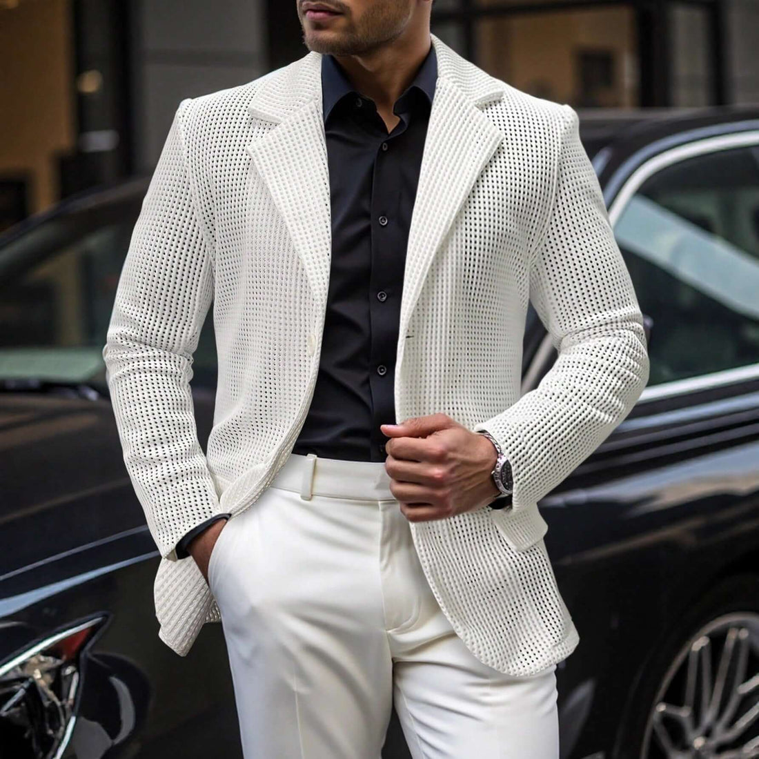 White Suit Casual Jacket Mens Solid Color Loose Fit
