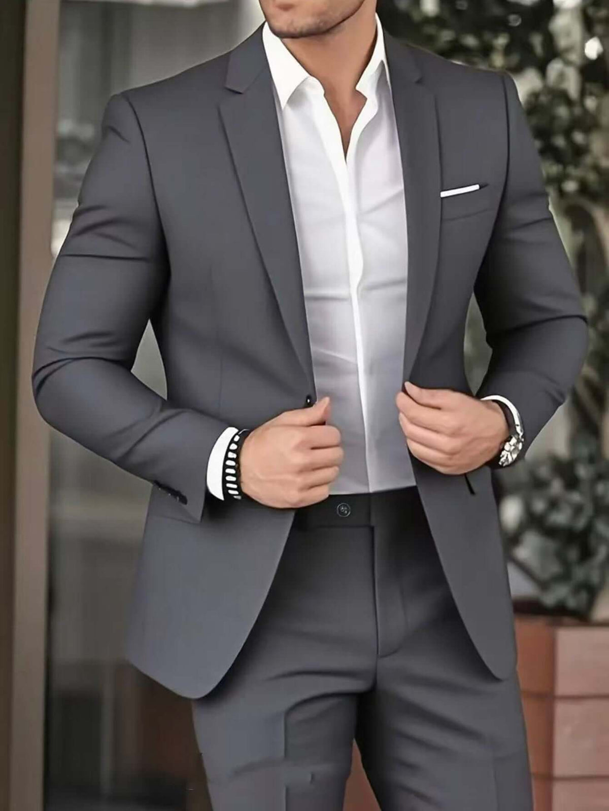 Elegant Banquet Gown Slim-Fit Fashionable Suit And Trousers For Men Dark Gray