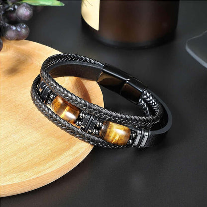 braided leather bracelet Natural Tiger Eye Stone Bracelet
