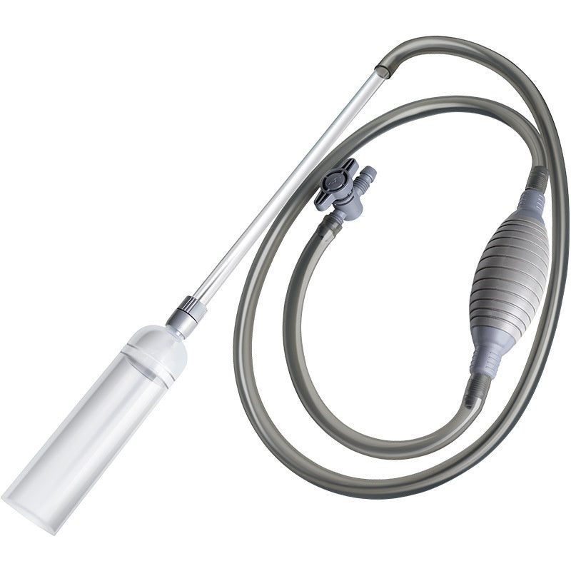 1.5m Grey Water Changer with clear tube, bulb pump, and valve for easy aquarium water changes and maintenance tasks.