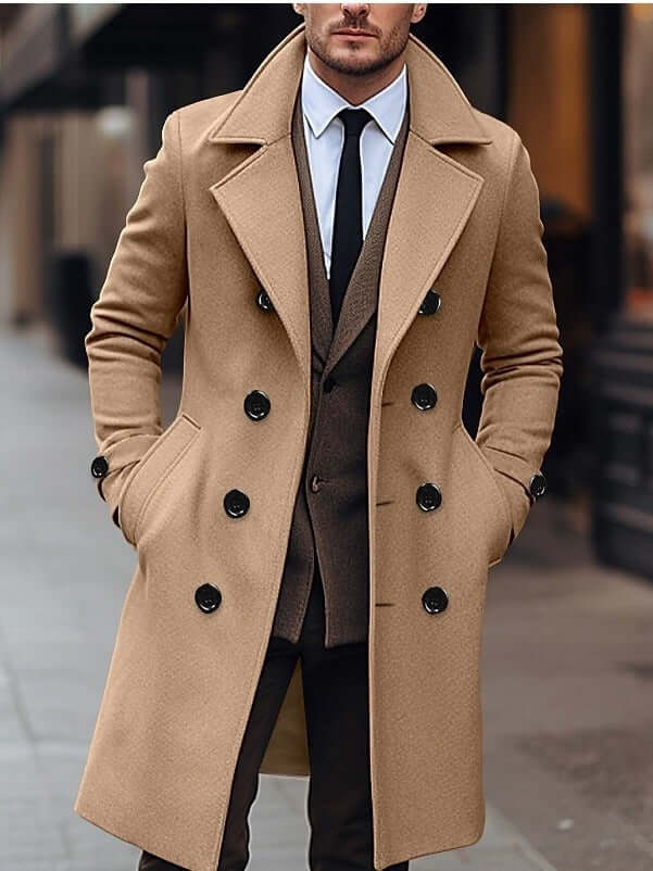 Woolen Coat Fall Winter for Men Double Breasted Long