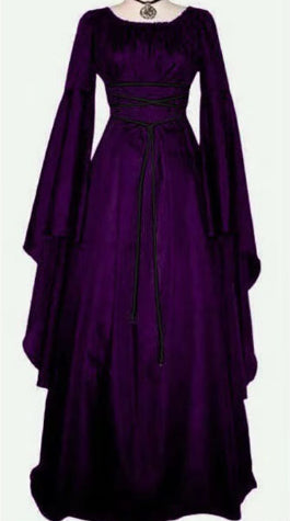 Halloween Long Sleeve Round Collar Belt Irregular Ladies Dress Halloween Witch Costume Purple 3XL
