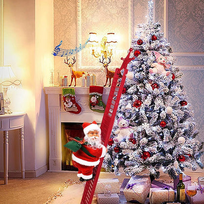 Christmas Electric Climbing Santa with Music &amp; LED Light, Electric Climbing Ladder Santa Claus Doll for Xmas Tree Decorations Hanging Christmas Ornaments Tree Decor Holiday Party Gift Christmas
