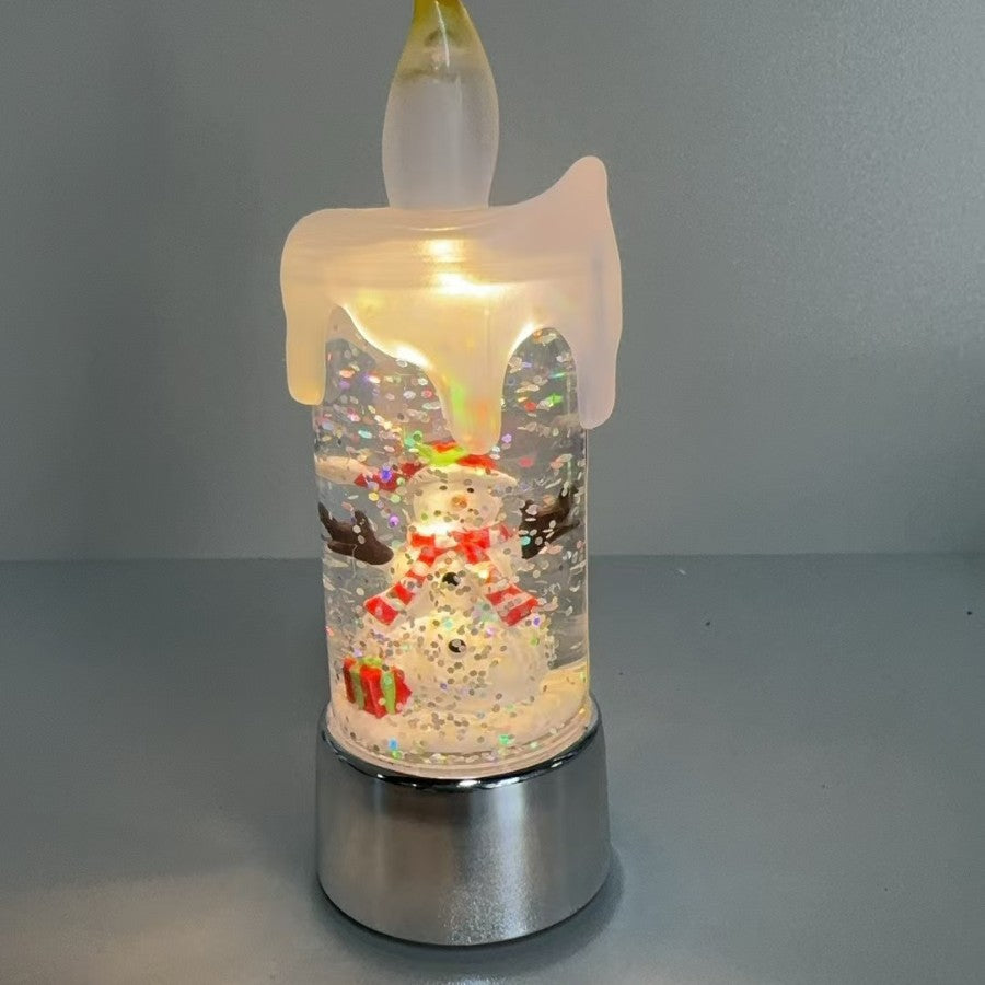 Christmas Decorations Candle Light Scene Layout Silver Snowman