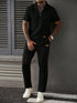 Casual Zip-Up Polo Shirt Top And Pants Two-Piece Set Black