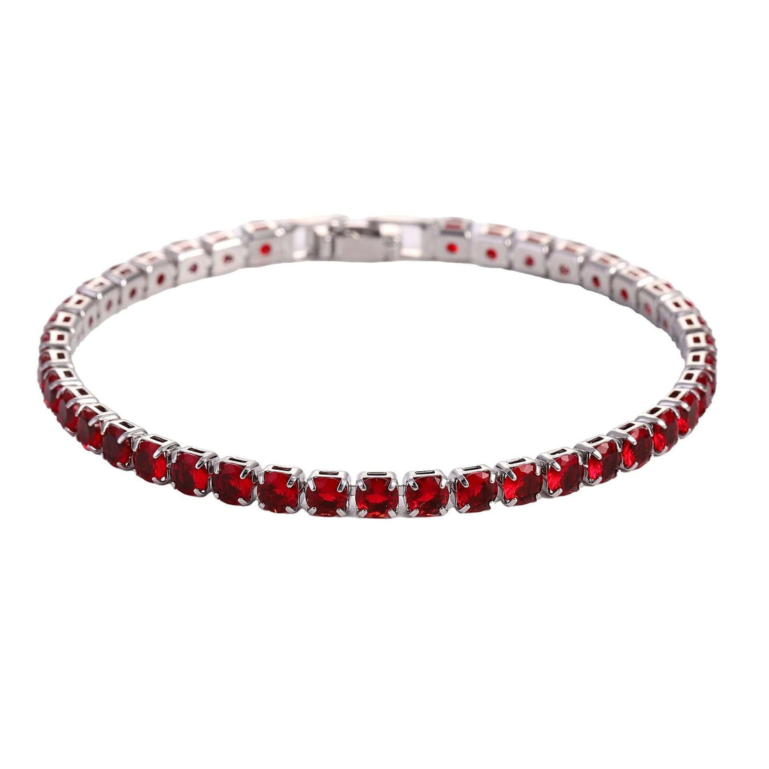 Tennis Chain Bracelet, 14K Gold Plated Cubic Zirconia Wristband Blood red
