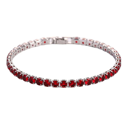 Sparkling Tennis Chain Bracelet, 14K Gold Plated Cubic Zirconia Wristband, Dainty Unisex Jewelry For Wedding, Party &amp; Daily Wear Blood red