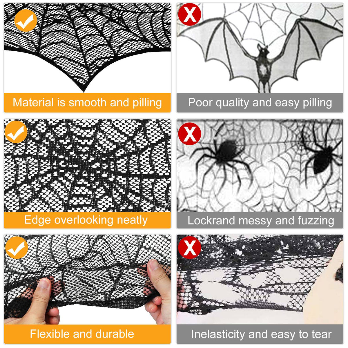 Halloween Decoration Black Lace Spiderweb Fireplace Mantle Scarf Cover Festive Party Supplies Fireplace Scarf 96 X 18 Inch For Halloween Christmas Party Door Window Decoration