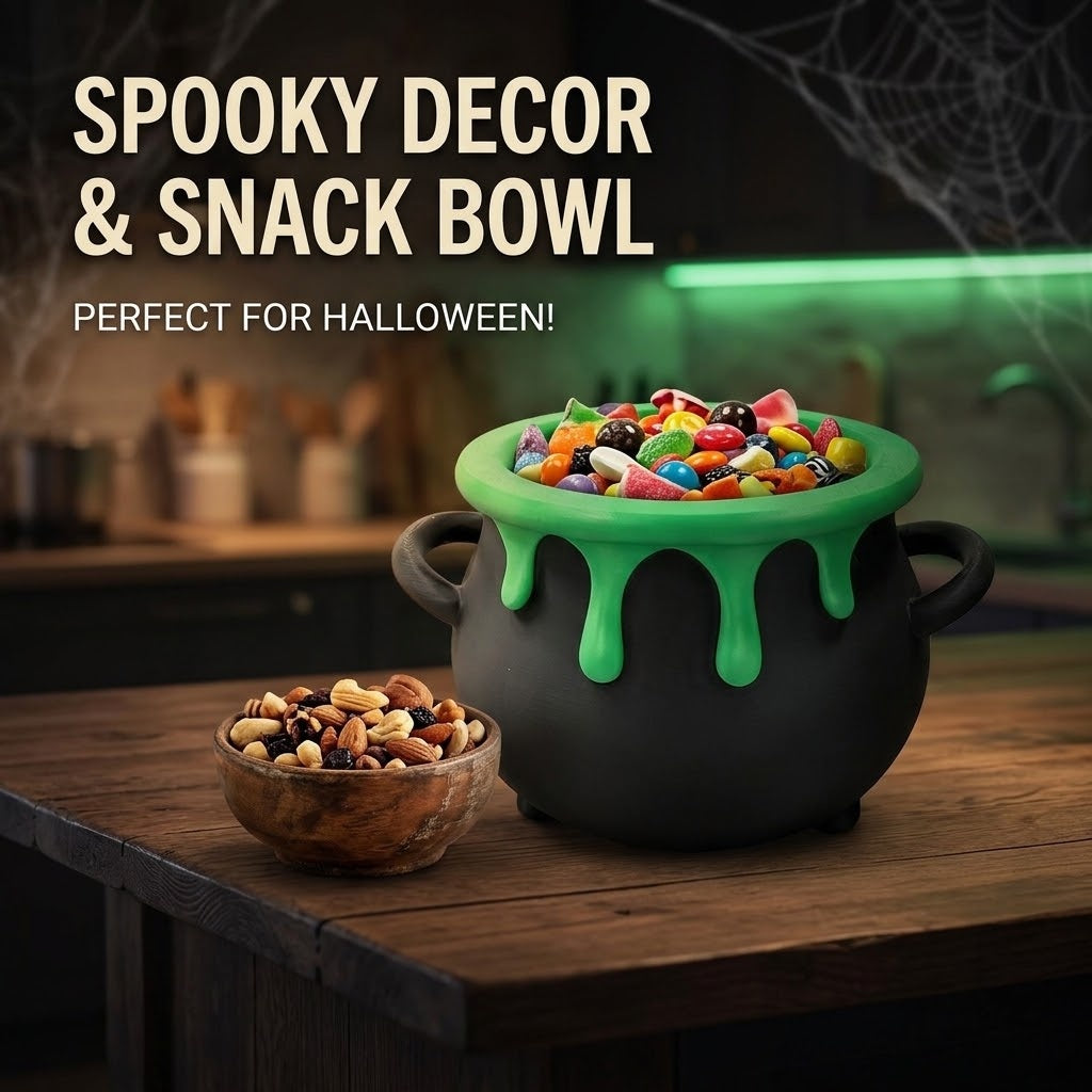 Halloween Witch Cauldron Storage Bowl, Spooky Candy Holder Snack Bowl, Desktop Organizer For Party Table Decor