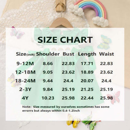 toddler dress with bow Ruffle Sleeve Dress Rainbow Embroidery