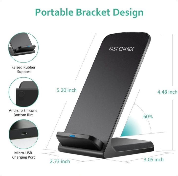 Qi Wireless Fast Charger Charging Pad Stand Dock Black