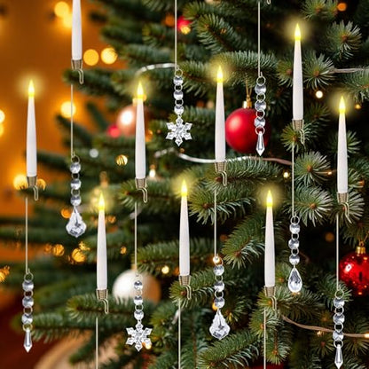 12pcsChristmas Tree Candle Flameless Taper Window With HookAcrylic Pendant Design, Taper Window Candle, Spring Hook Attached, Indoor Holiday Decor, Flameless Safe 12pcs