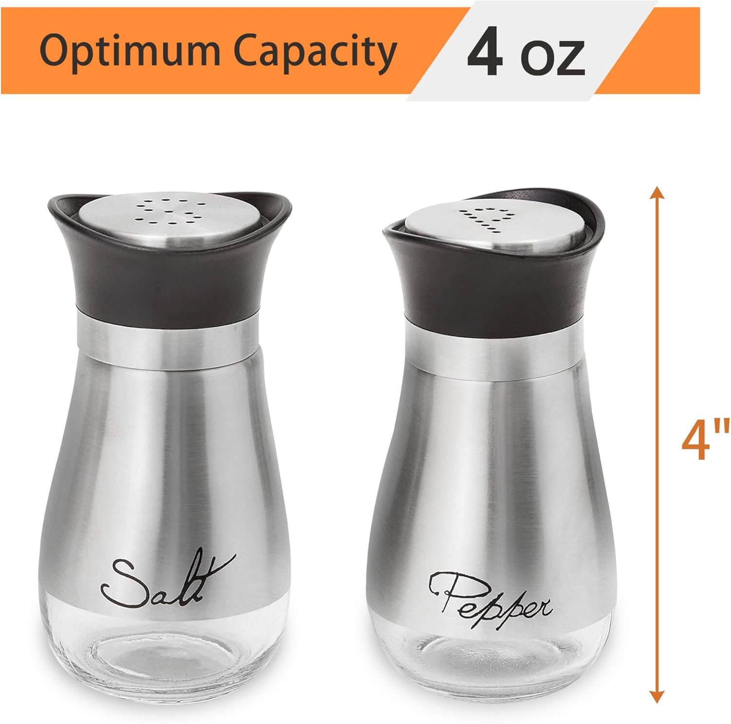 Salt And Pepper Shakers Set - Salt Containers For Gifts, Silver