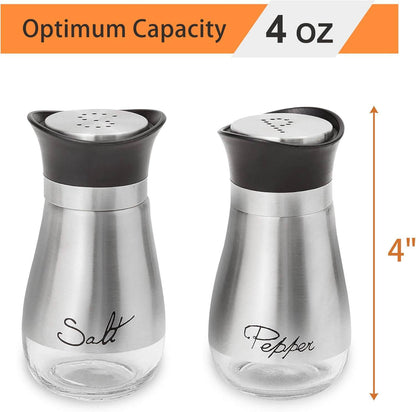 Salt And Pepper Shakers Set - Salt Containers For Gifts, Silver